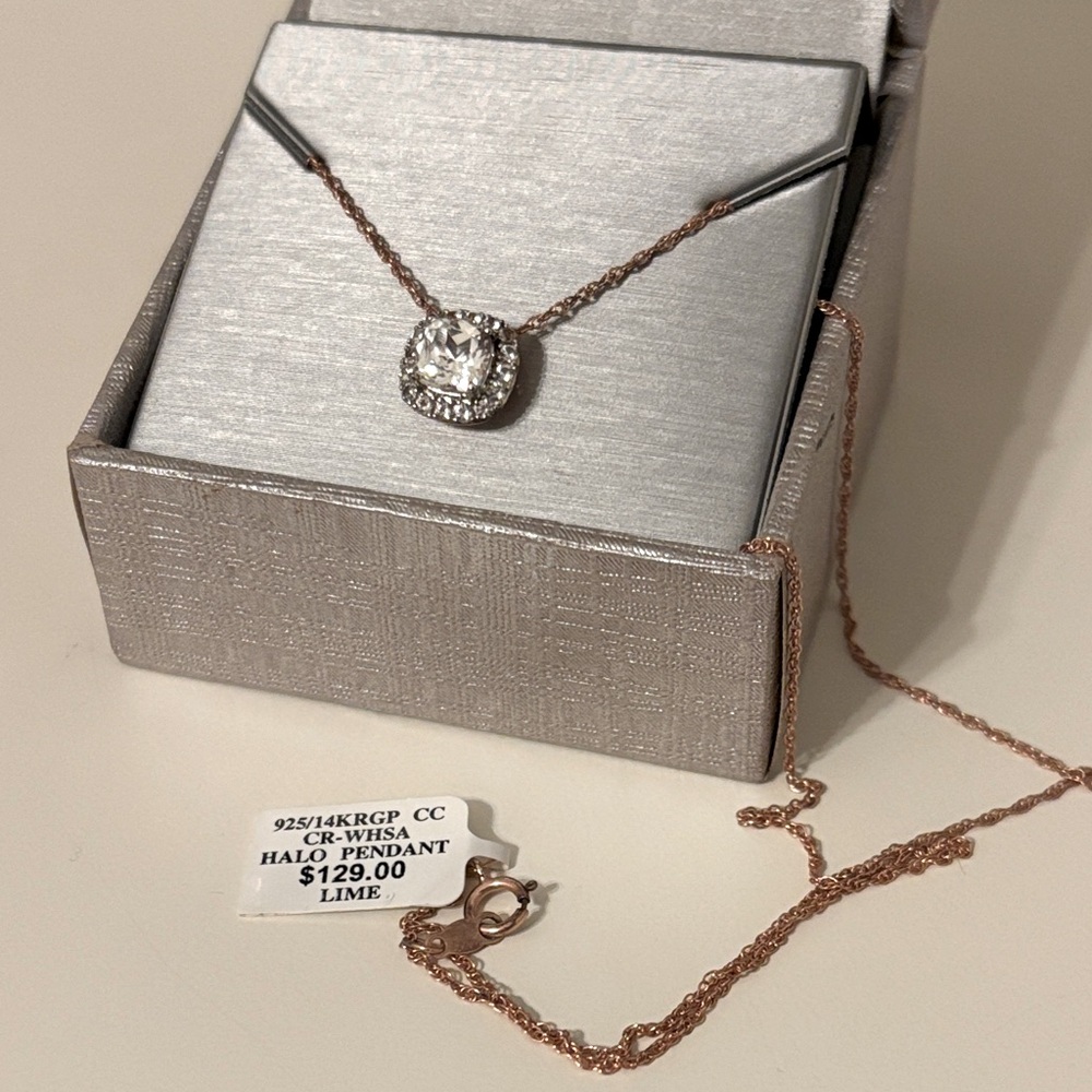 Zales Rose Gold and Silver Halo Pendant Necklace NWT